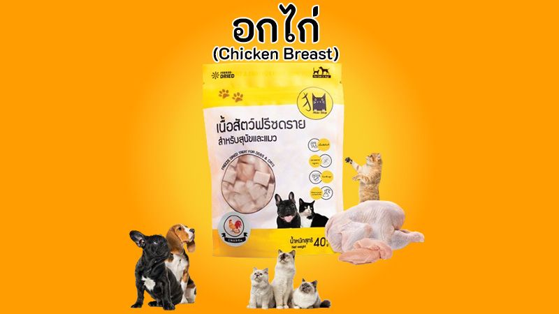 Freeze-dried อกไก่พรีเมี่ยมไม่เค็มตัวแน่นขนสวยแข็งแรง